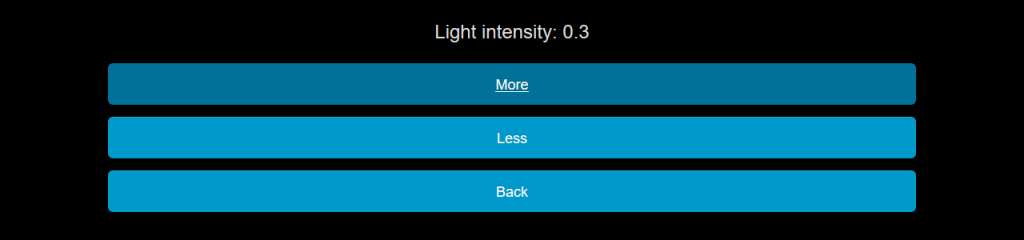 screenshot Menu Light intensity